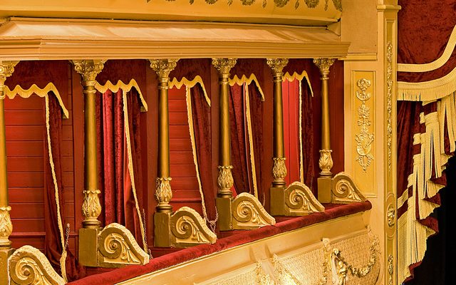 City Varieties Boxes City Varieties boxes. They have wooden panelling inside, red velvet curtains and gold woodwork.