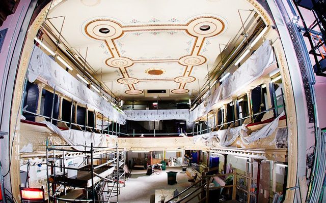 January 2011 by Cris Matthews for Leeds Guide Scaffolding and white sheeting around an empty, bare auditorium