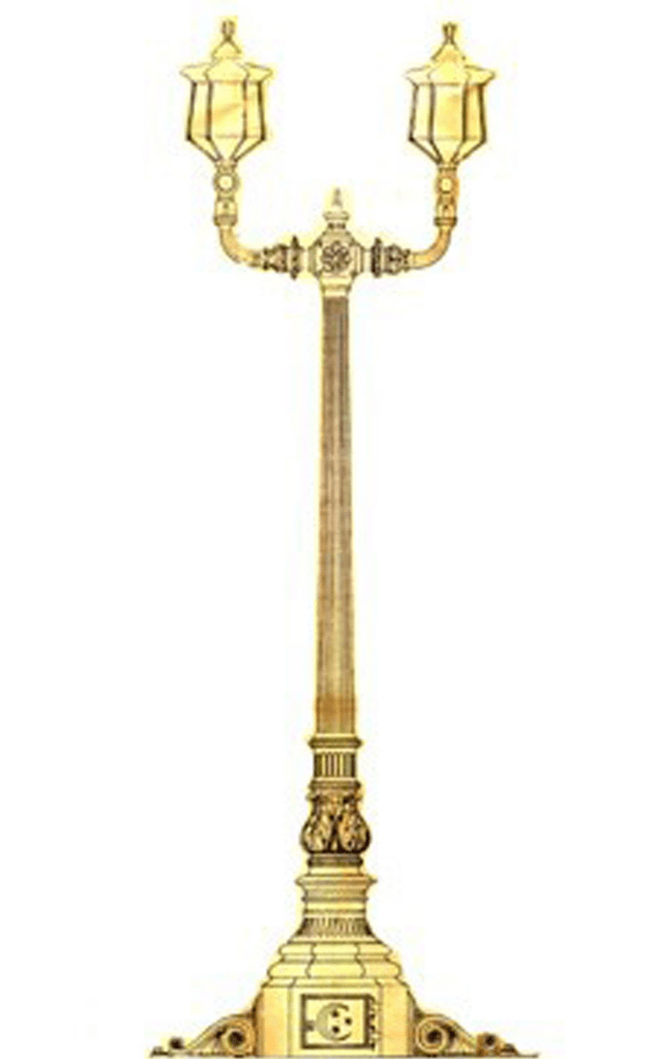 An illustration of an ornate lamppost in gold