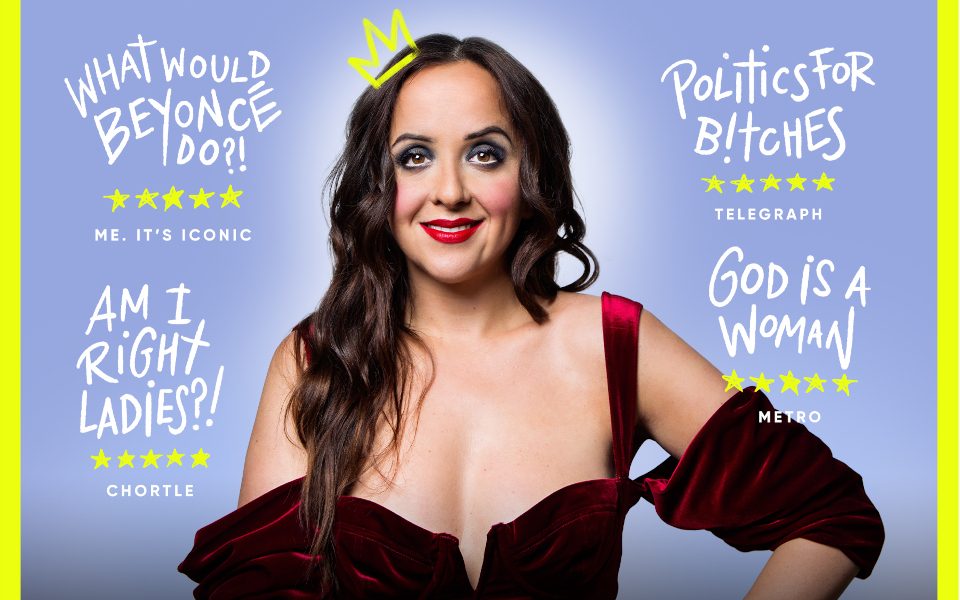 Luisa Omielan with the names of her four hit shows around her