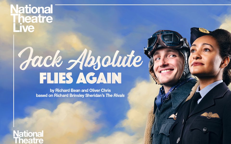 Jack Absolute Flies Again poster, with a couple: Jack, a pilot and Lydia, wearing a RAF uniform