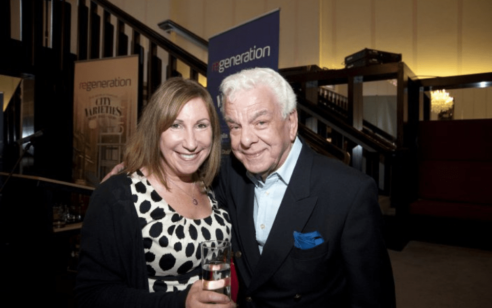 Kay Mellor and Barry Cryer smile to the camera