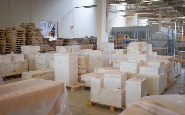 Facade tiles in the workshop