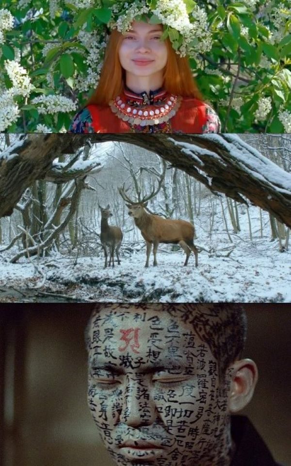 Stills from the films Celestial Wives of the Meadow Mari (2012), On Body and Soul (2017) and Kwaidan (1964)
