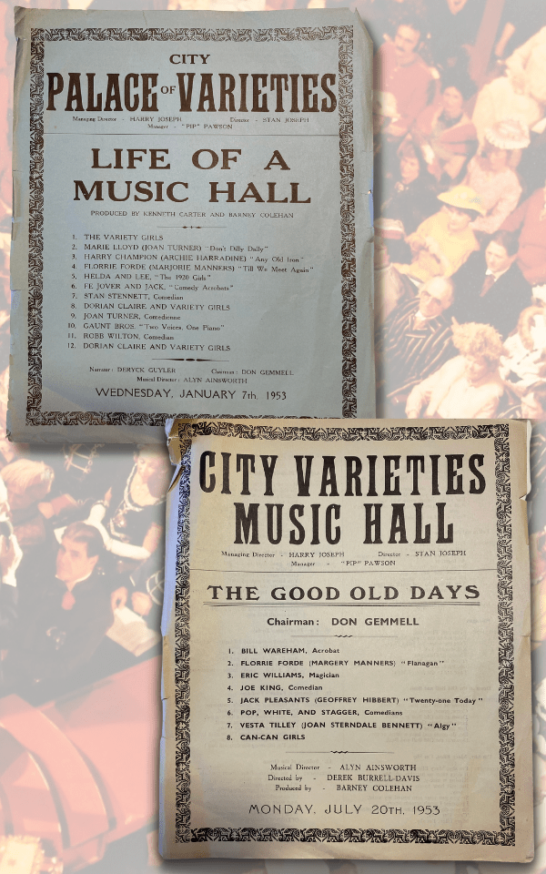 The line-ups for the pilot episode 'Life of a Music Hall' - 7 January 1953 and first The Good Old Days line-up, 20 July 1953