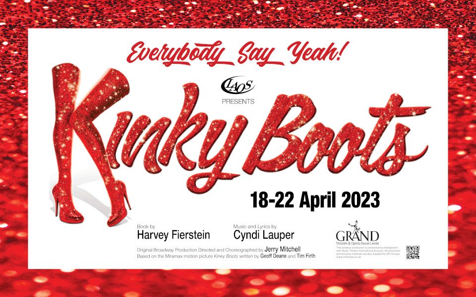 Kinky Boots - LAOS poster, with the iconic 'K' red glitter boots logo