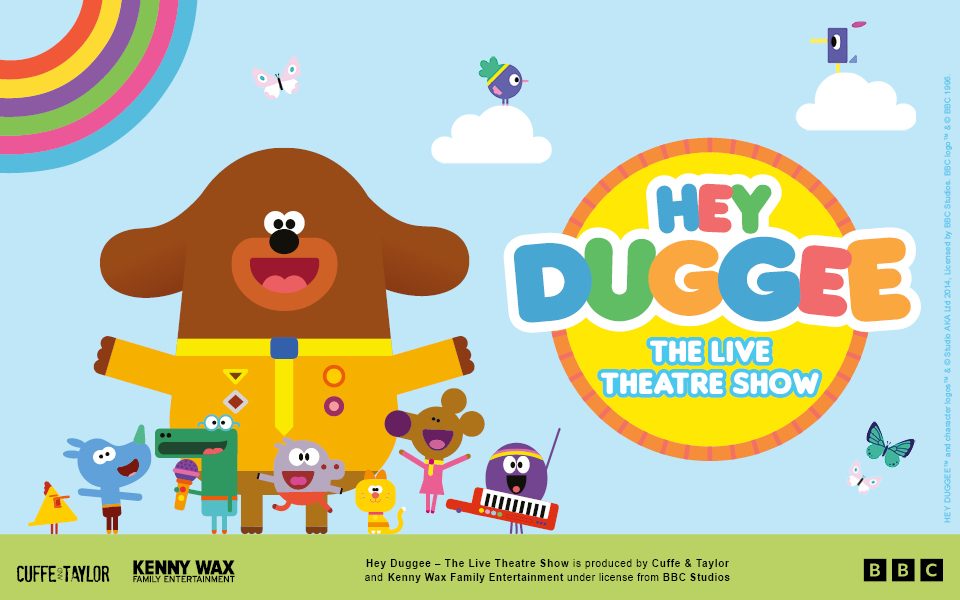 Hey Duggee poster with Duggee in the centre surrounded by his different animal friends