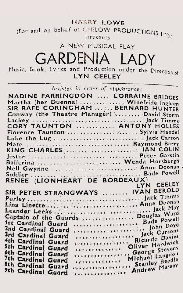 Gardenia Lady Programme, 1947, starring Lyn Ceeley