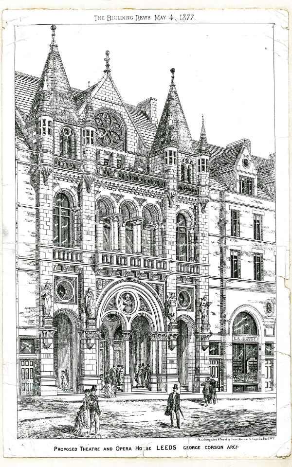 Architects Drawing of Leeds Grand Theatre from 1877