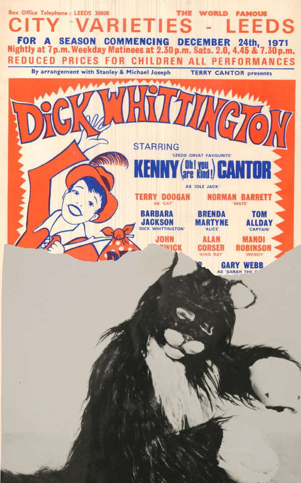 Dick Whittington at City Varieties - 1971 - Playbill and photo of Terry Doogan dressed as the Cat