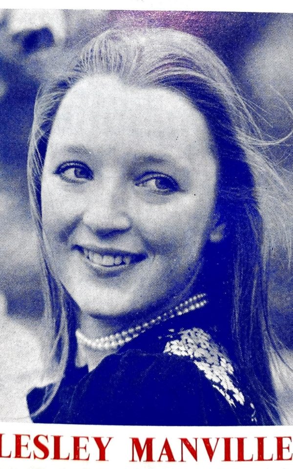 A black and white headshot of Lesley Manville looking over her shoulder.
