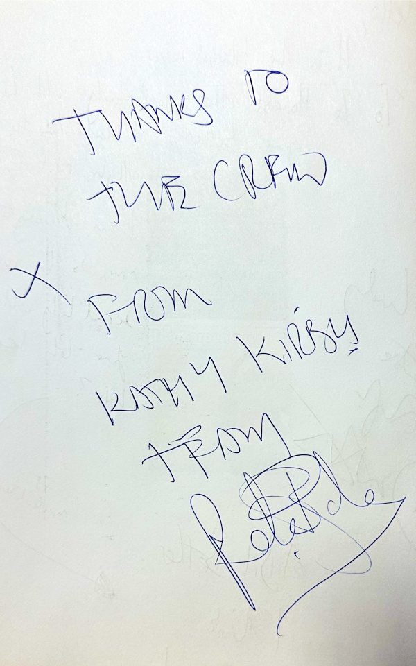 A page with signatures from Kathy Kirby.