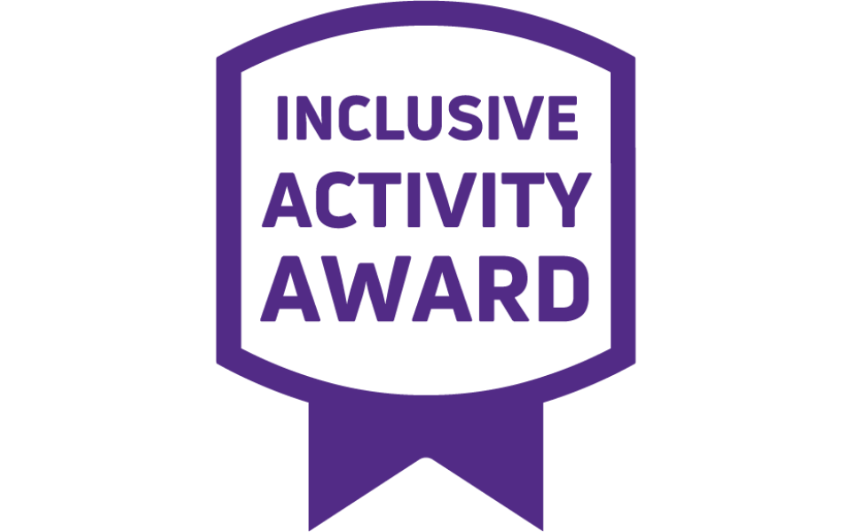 A purple logo ribbon, reading Inclusive Activity Award