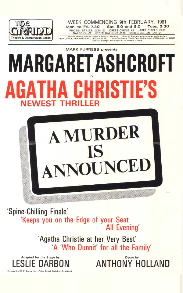 A programme for a 1981 production of A Murder is Announced. Credit: Leodis