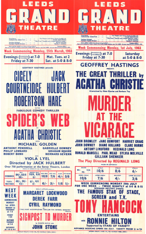 Programmes for 1963 productions of Spider's Web and Murder at the Vicarage. Credit: Leodis