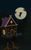 Baba Jaga In a dark forest landscape, a house tilts on chicken legs. In front of a full moon, the silhouette of a witch breaks the light.