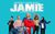 Everybody's Talking About Jamie Everybody's Talking About Jamie: The Hit Musical For Today in white writing with a shining spot on the E. Ivano Turco as Jamie. Ivano is holding a red dress and standing with the rest of the cast.