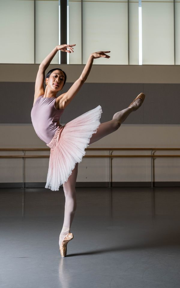 Sarah Chun rehearses in a ballet studio. Credit: George Liang