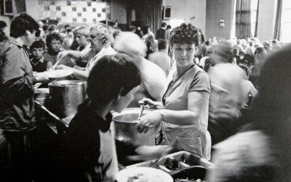 The 1984-85 Miners' Strike in the Durham Coalfield. Easington Colliery Club. Marilyn Johnson serving lunch during the school holidays.