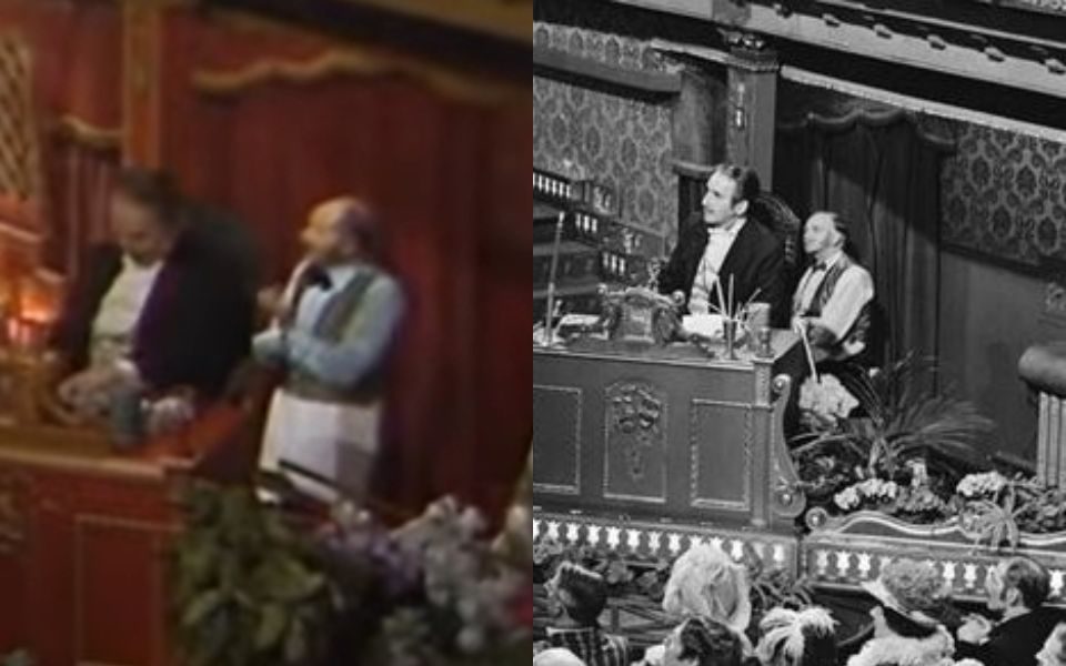 Two images of a staff member behind the desk at The Good Old Days,