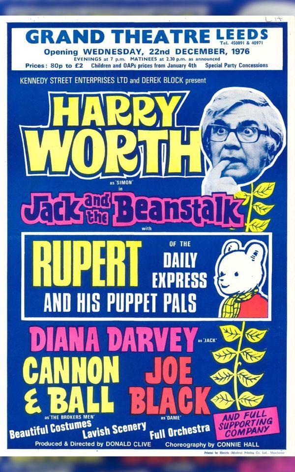 The poster for Jack and the Beanstalk in 1976 starring Harry Worth and Rupert Bear