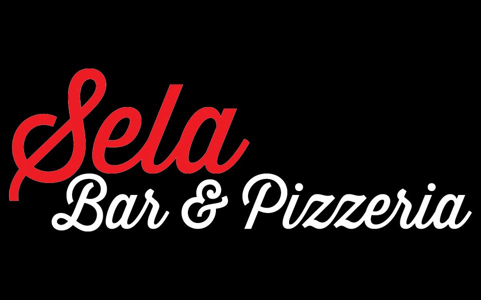 The word Sela is written in red with Bar and Pizzeria written underneath in white.