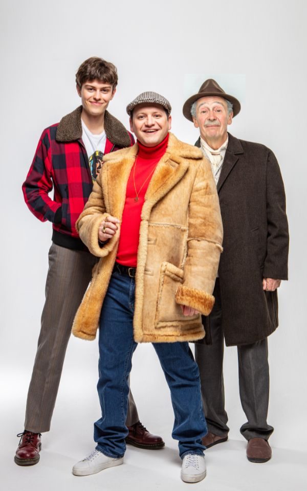 The cast of Only Fools and Horses - Tom Major, Sam Lupton and Paul Whitehouse in costume as the original characters.