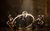 Northern Ballet's Merlin A king stands within a large golden halo handled by multiple ballet dancers.