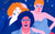 The Rocky Horror Picture Show artwork Colourful stylised illustration of three characters from The Rocky Horror Picture Show against a starry blue background