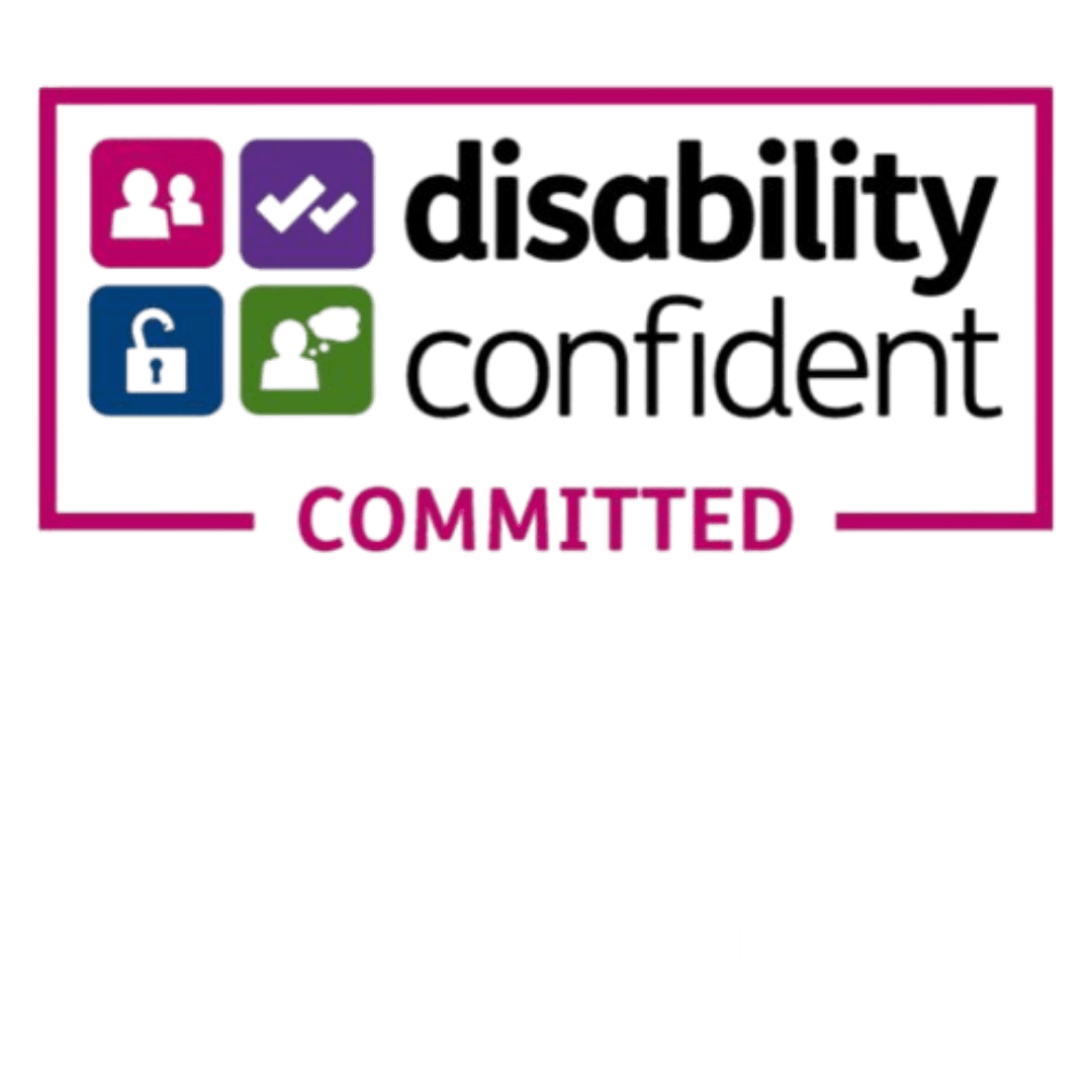 Two logos, one for Disability Confident Committed and one for PiPA. Parents and Carers in Performing Arts.
